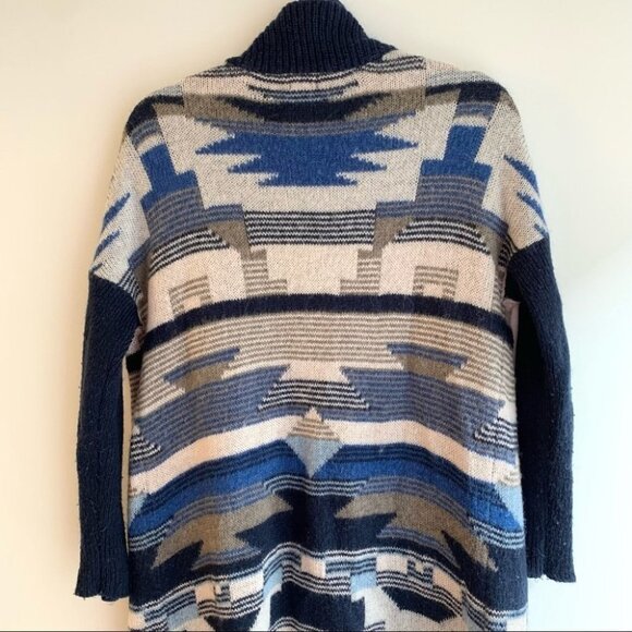 H&M Cardigan Sweater Aztec Southwestern Print Wool Long Maxi Open Front Knit XS - Picture 9 of 10